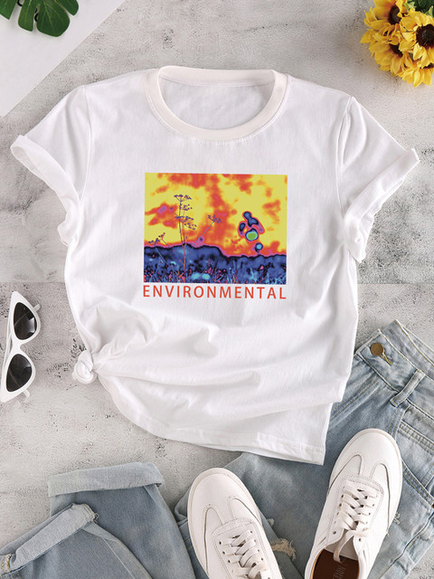 

URBANIC Women White & Yellow Printed Pure Cotton T-shirt