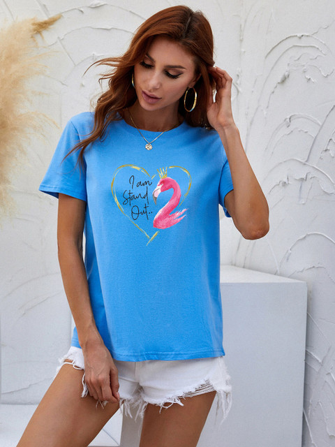 

URBANIC Women Blue Cotton Printed T-shirt