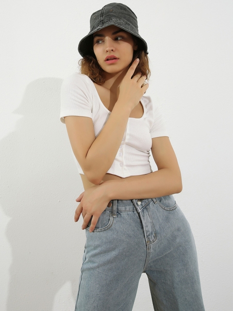 

URBANIC Women White Slim Fit Full Placket T-shirt