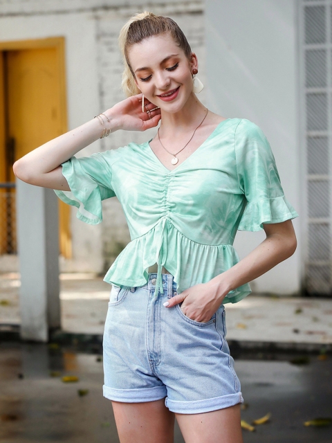

URBANIC Mint Green Dyed Empire Crop Top