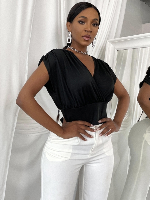 

URBANIC Black Extended Sleeves Wrap Top