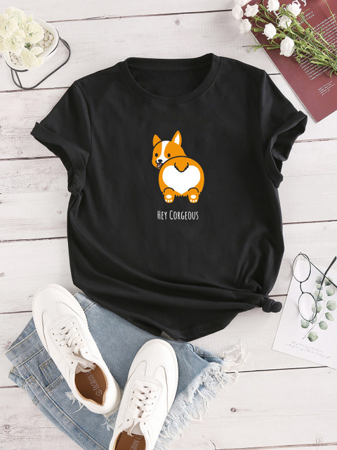 

URBANIC Women Black & Orange Cotton Printed T-shirt