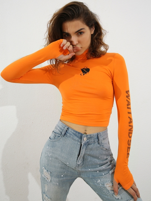 

URBANIC Orange Fitted Crop Top
