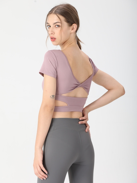 

URBANIC Lavender Solid Slim Fit Yoga Crop Styled Back Top