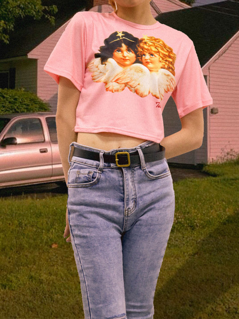 

URBANIC Women Pink Printed Crop T-shirt