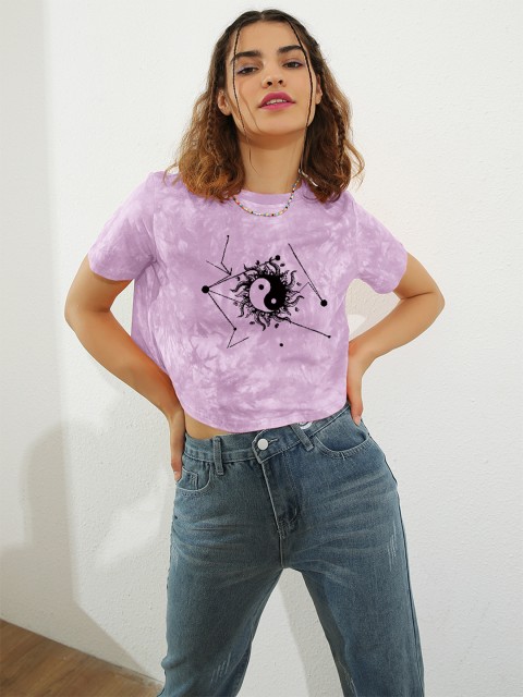 

URBANIC Women Lavender & Black Graphic Print Cotton T-shirt