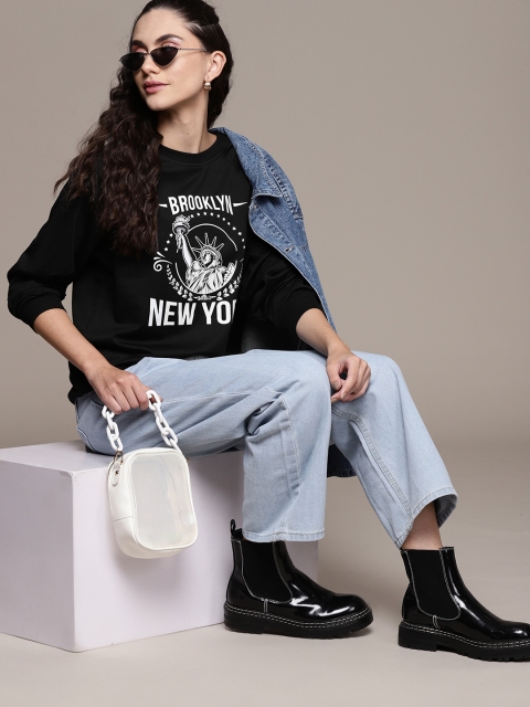 

URBANIC Women Black & White Typographic Print Sweatshirt