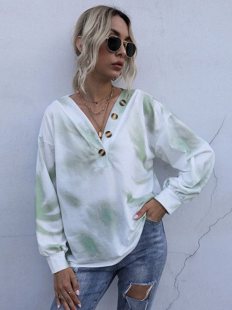 

URBANIC Women Green & White Dyed Top