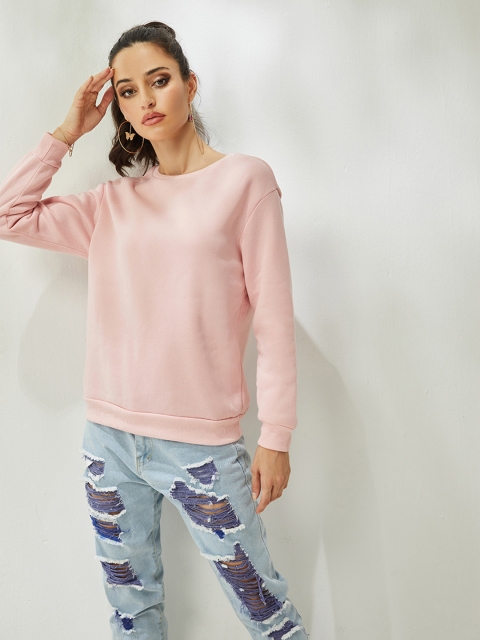 

URBANIC Women Peach-Coloured Solid Sweatshirt