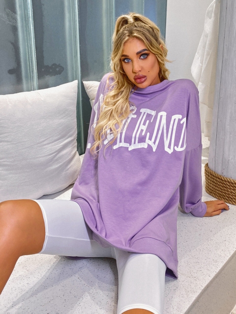 

URBANIC Women Lavender & White Typography Print Sweatshirt, Purple