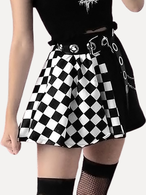 

URBANIC Women Black & White Checked Monochrome A-Line Skirt