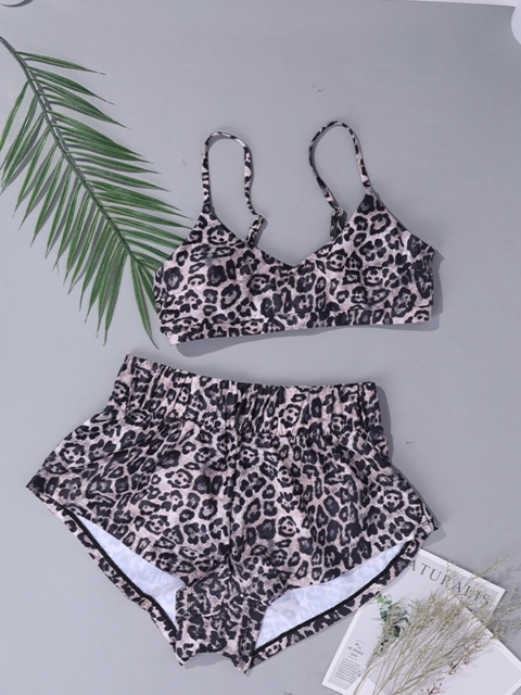 

URBANIC Women Black & Beige Leopard Print Two-Piece Swim Bikini Set