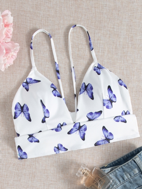 

URBANIC Women White & Blue Butterfly Printed Bikini Bra