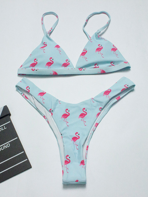 

URBANIC Women Blue & Pink Flamingo Print Two-Piece Swim Bikini Set