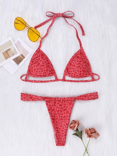 

URBANIC Women Red Croc Print Swim Bikini Set