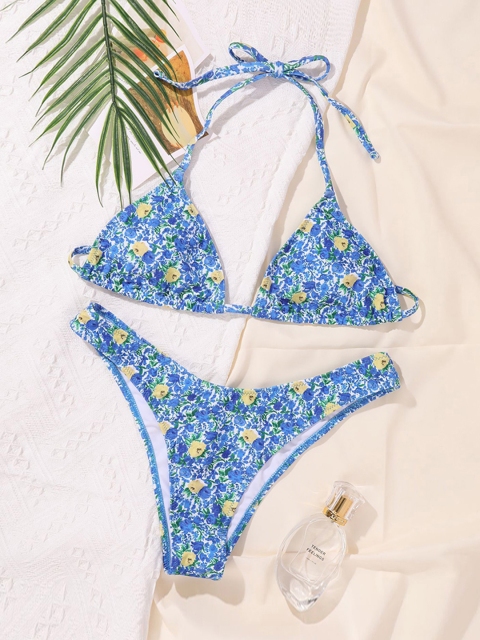 

Women Blue & Yellow Floral Print Swimwear Set