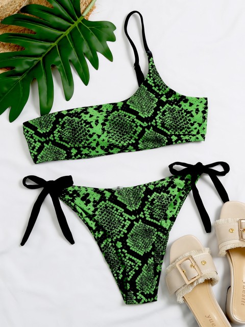 

URBANIC Women Green & Black Snakeskin Printed Bikini Set