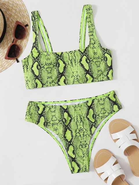 

URBANIC Green & Black Snakeskin Printed Swim Bikini Set
