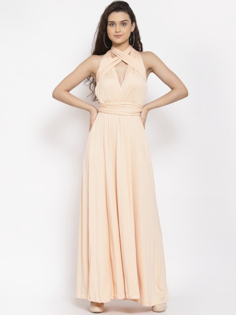 

iki chic Women Peach-Coloured Halter Neck Scuba Maxi Dress