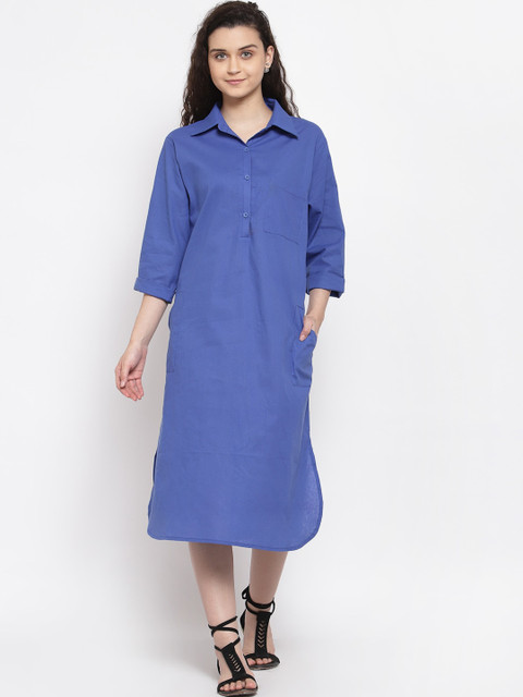 

iki chic Women Blue Shirt Midi Dress