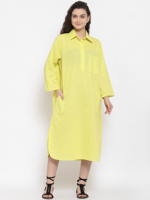 

iki chic Women Yellow Shirt Midi Dress
