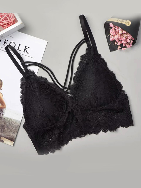 

URBANIC Women Black Lace Lounge Padded Bralette Top