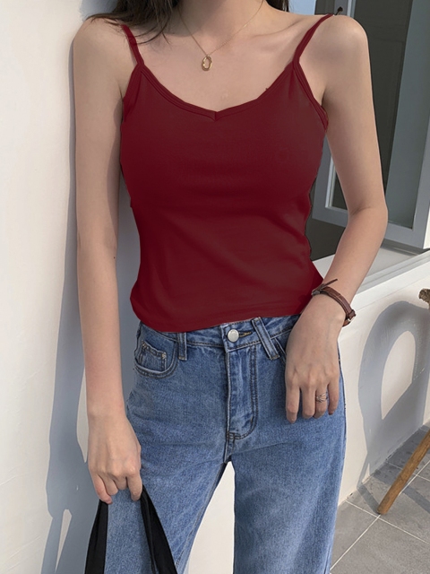 

URBANIC Red Solid Lace Up Styled Back Top