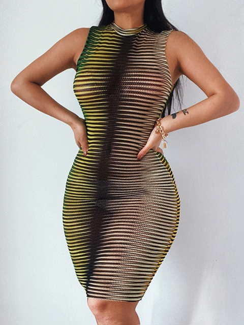 

URBANIC Green & Black Striped Bodycon Dress