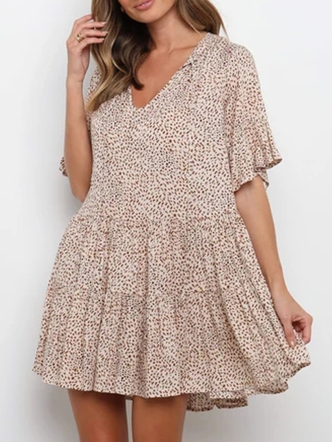 

URBANIC Off-White Tiered Printed Tie-Up Neck A-Line Dress