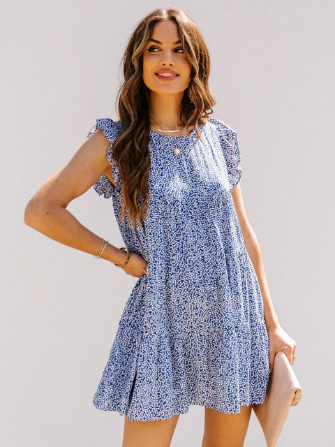 

URBANIC Navy Blue & White Printed A-Line Mini Dress