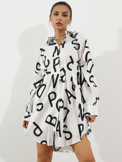 

URBANIC Women White & Black Printed Shirt Dress