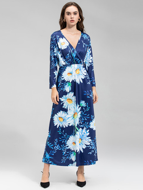 

URBANIC Blue & Yellow Floral Printed Maxi Dress