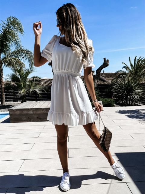 

URBANIC White Solid A-Line Dress