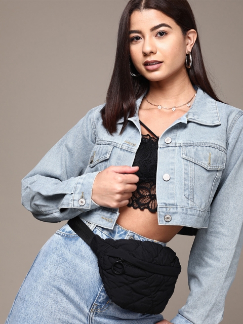 

URBANIC Women Blue Pure Cotton Crop Denim Jacket
