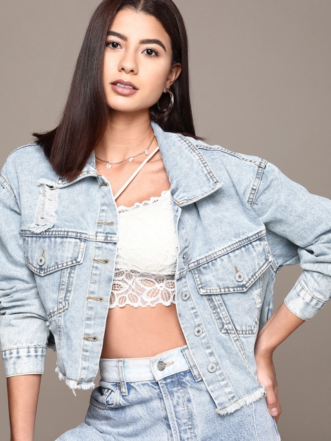 

URBANIC Women Blue Pure Cotton Denim Jacket