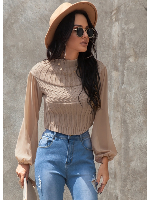 

URBANIC Women Beige Self-Striped Pullover, Brown
