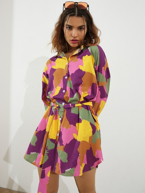 

URBANIC Purple & Yellow Shirt Dress