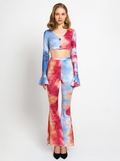 

URBANIC Blue & Maroon Printed Two-Piece Set