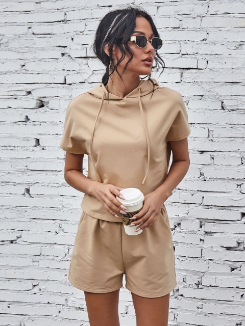 

URBANIC Khaki Pure Cotton Solid Two-Piece Set
