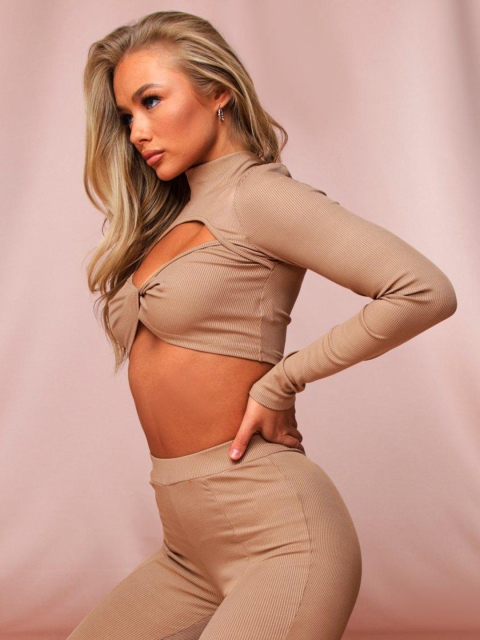 

URBANIC Beige Solid Cut Out Detail Two-Piece