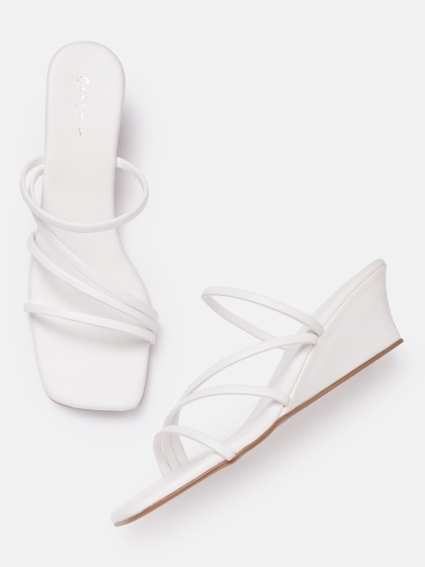 

Mast & Harbour White Solid Strappy Wedges