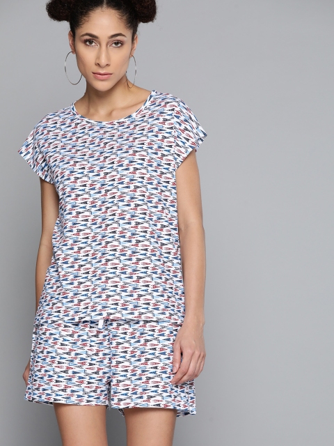 

Kook N Keech Women White & Blue Printed Top with Shorts