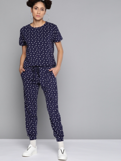 

Kook N Keech Women Navy Blue & White Star Printed T-shirt with Pyjamas