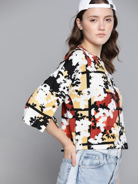

Kook N Keech Women White & Black Floral Printed T-shirt