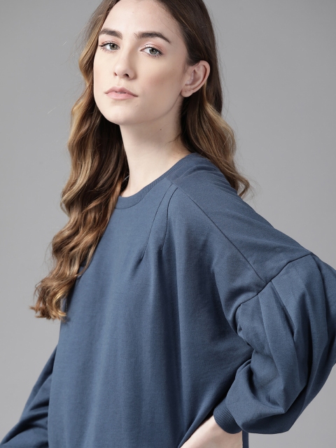 

Roadster Women Blue Drop Shoulder Sweatshirt