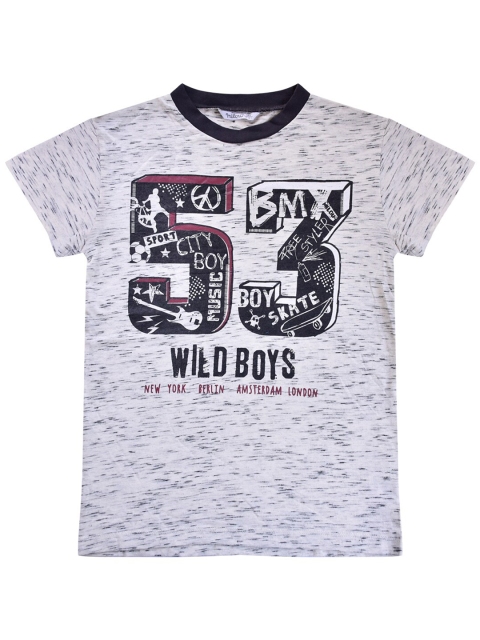 

milou Boys Grey Typography Printed Applique T-shirt