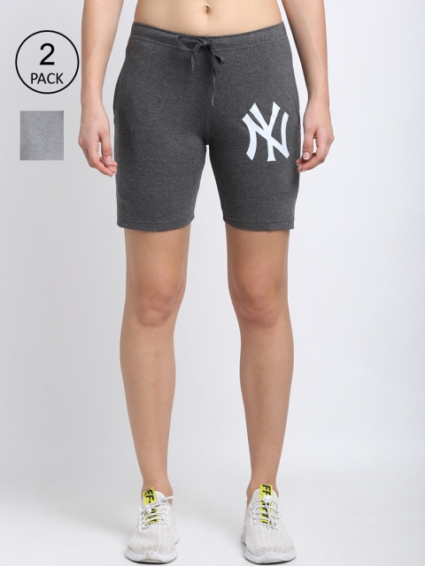 

VIMAL JONNEY Women Grey Printed Mid-Rise Sports Shorts