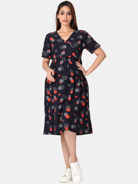 

The Mom Store Women Navy Blue Maternity Fit& Flare Dress