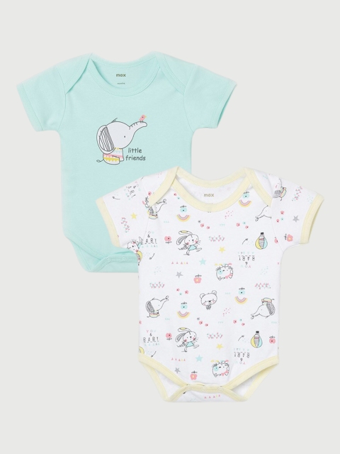 

max Infant Girls Pack Of 2 Printed Pure Cotton Bodysuits, White