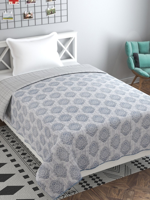 

Florida Blue & Grey Ethnic Motifs AC Room 120 GSM Single Bed Dohar